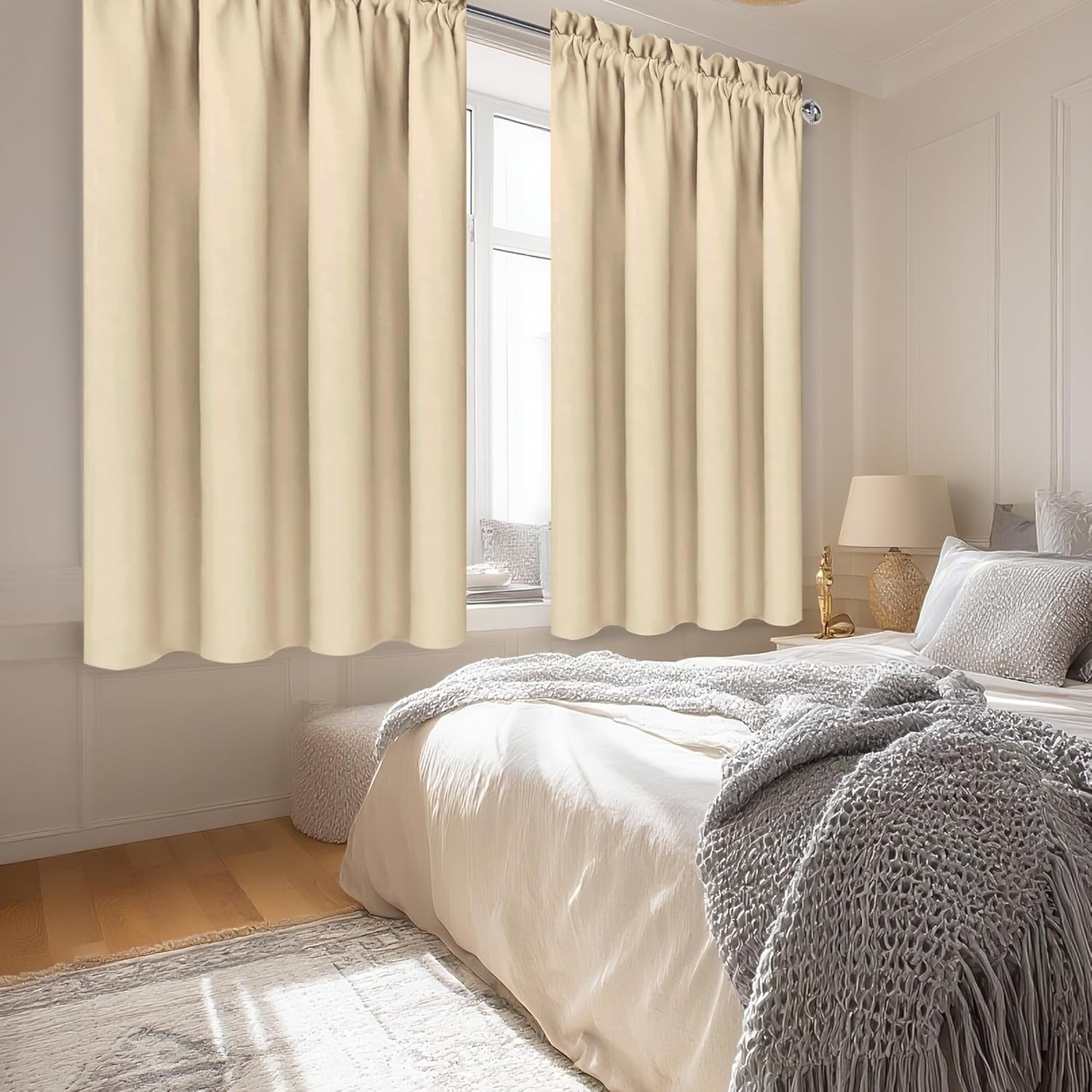 DWCN Beige Blackout Curtains for Bedroom – Rod Pocket Thermal Insulated Energy Saving Drapes for Living Room and Bedroom, W 42 x L 54 Inch, 2 Panels