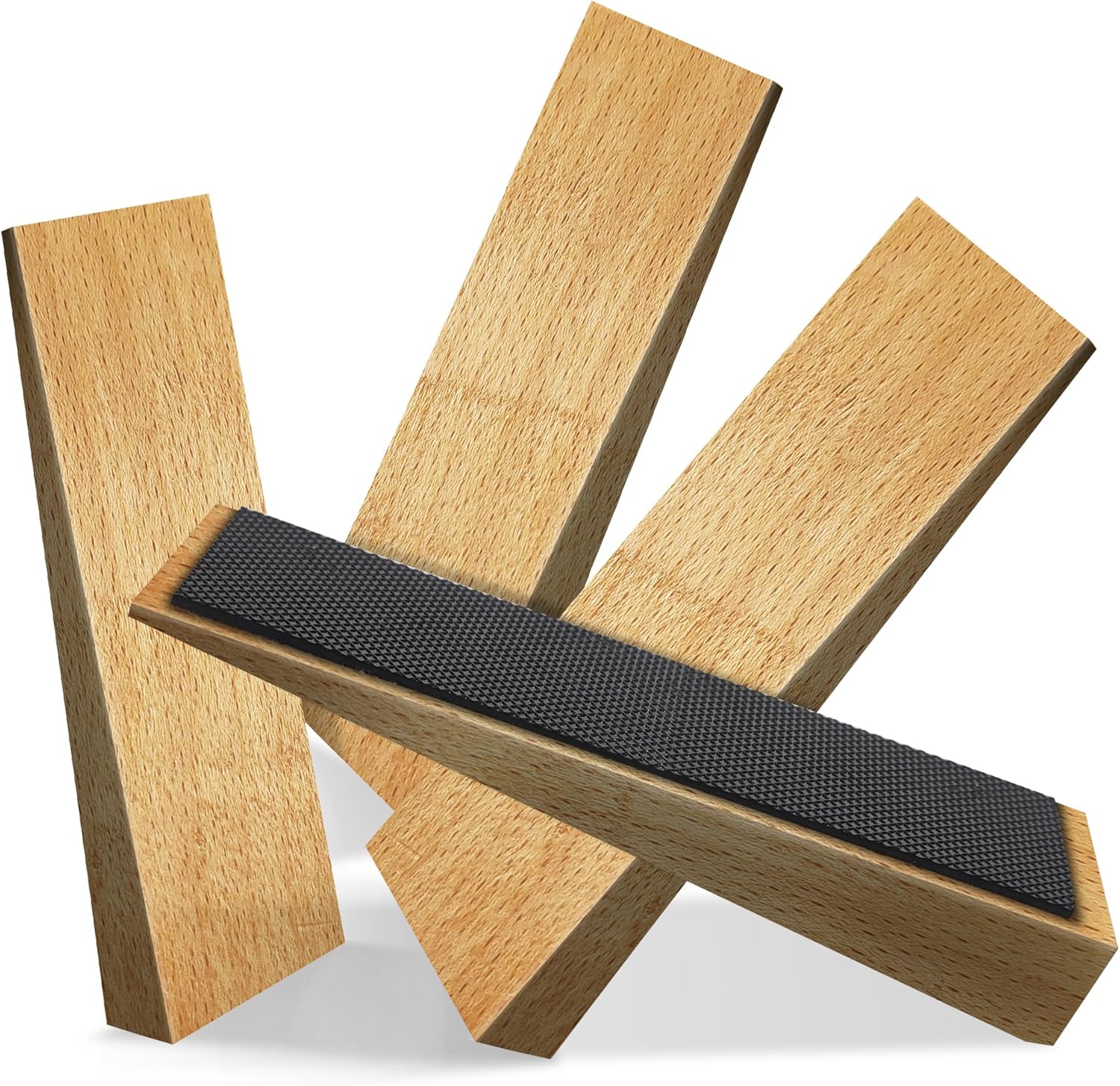 4 Pack Wooden Door Stop - Non-Slip Door Stoppers for Floor - Door Wedges for All Door Types and Surfaces - Each Door Stopper 0.6inch Thick, 4.7inch Long with Rubber