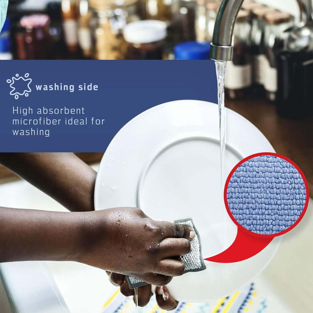 2-Sided Premium Microfiber Dish Sponge and Scrubber 3 Pack Variety - Heavy Duty Scouring Non-Scratch Multi-Surface