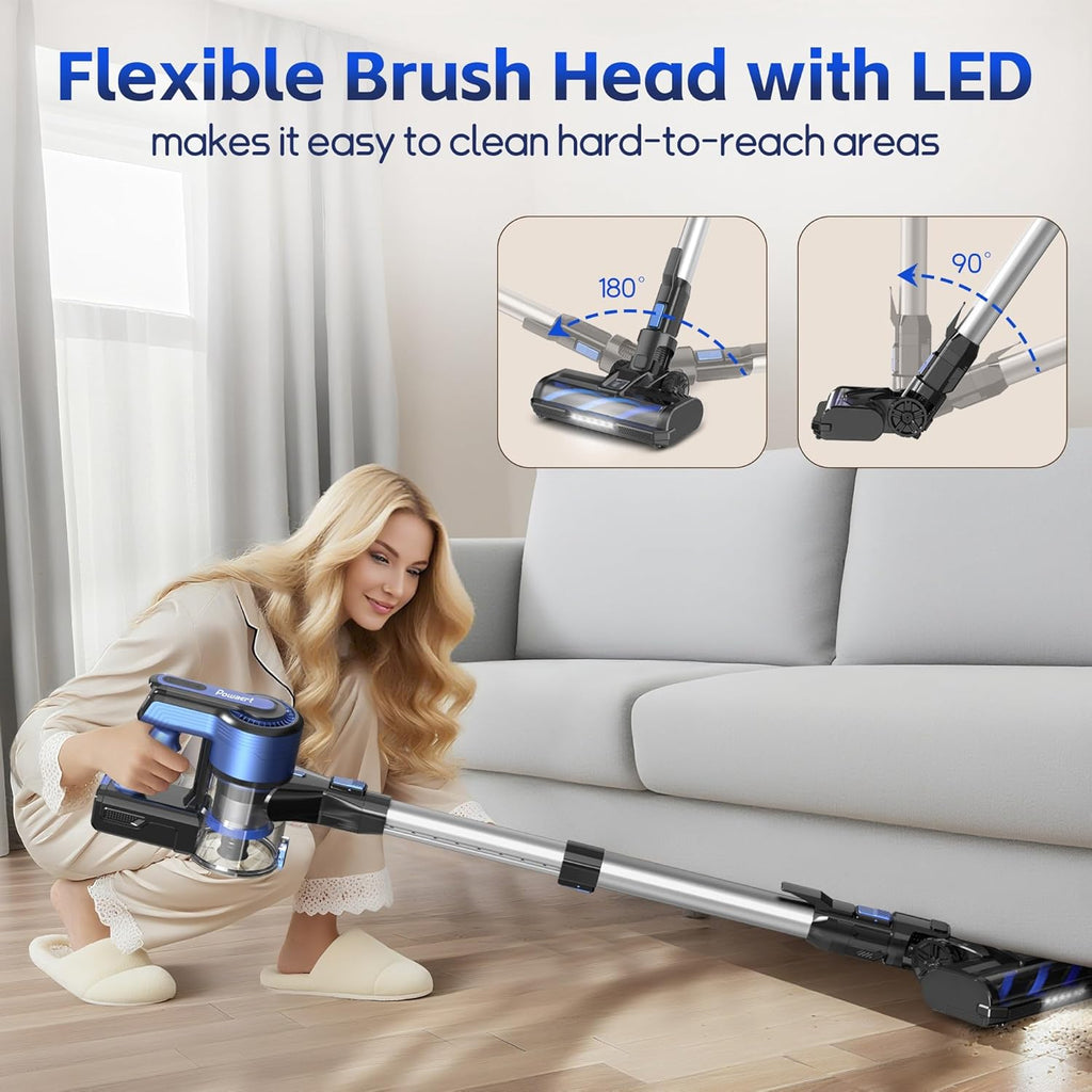 Cordless Vacuum Cleaner for Home, 45Kpa Lightweight Stick Vacuum with Powerful Suction, Rechargeable Battery Up to 50mins, Handheld Vacuum Cleaners for Carpets, Pet Hair，Hardwood Floors - Blue