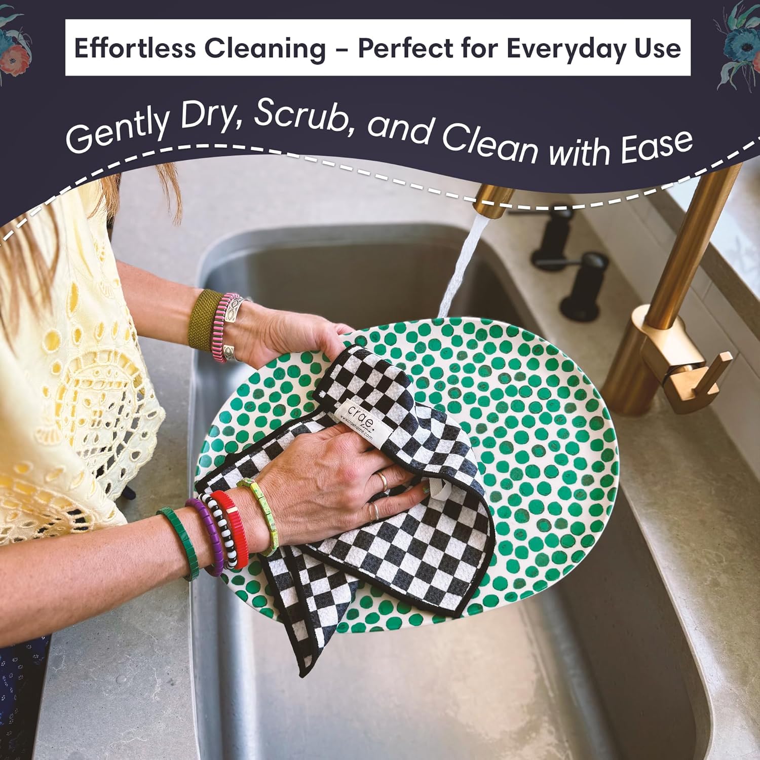 Microfiber Hand Towel & Washcloth Set of 2 - Double-Sided, Waffle Weave, Super Absorbent, Lint-Free, Fast Drying - Pia & Fonnie Pattern for Bathroom, Kitchen, Car, and Window Cleaning