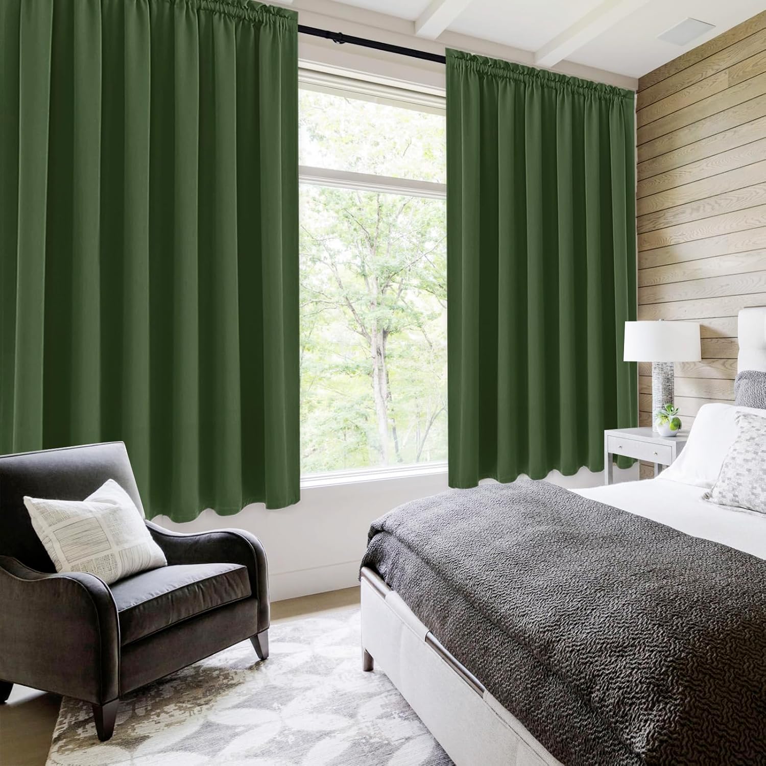 DWCN Blackout Curtains for Living Room Thermal Insulated, Energy Saving & Noise Reducing Bedroom Curtains, Olive Green, W 70x L 63 Inch, Set of 2 Rod Pocket Curtain Panels