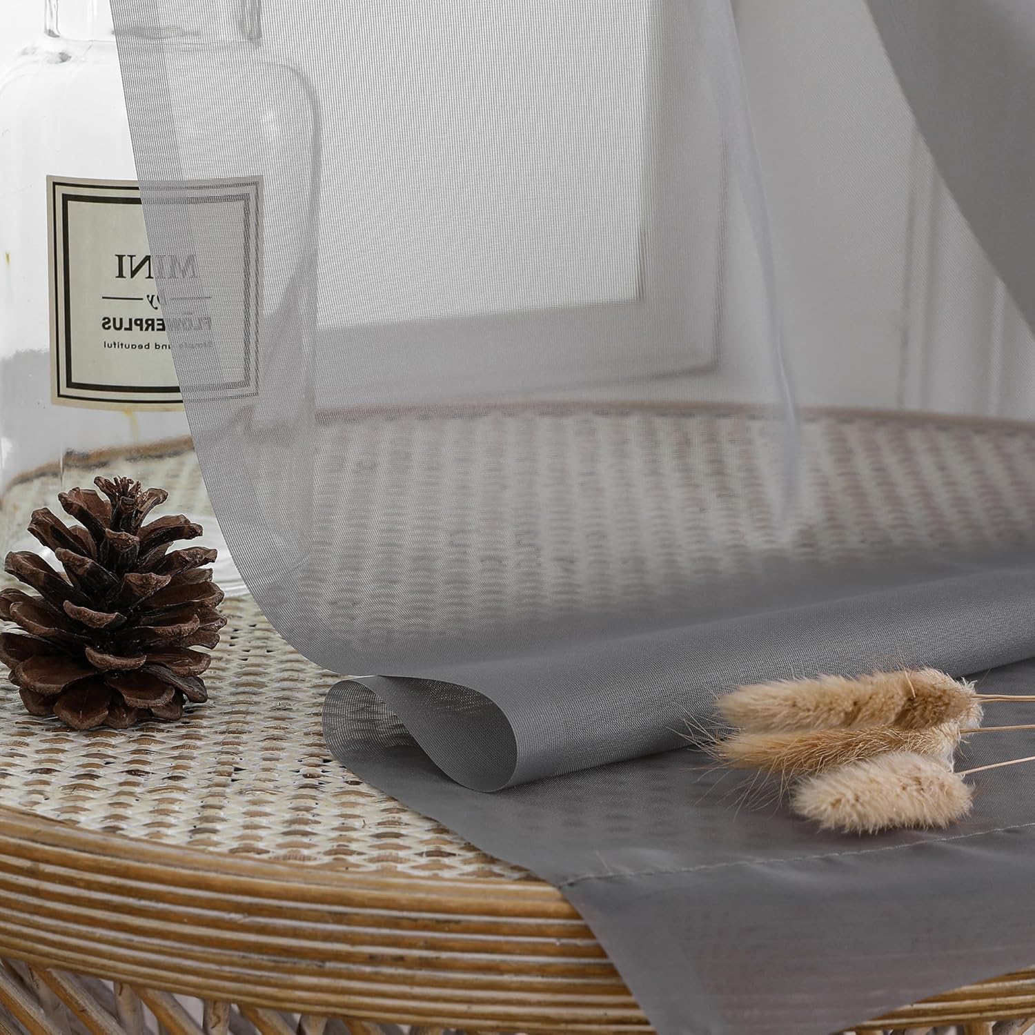 Chyhomenyc 120 Inch Long Sheer Curtains for Bedroom, Semi Sheer Privacy Curtains & Drapes Texture Sunlight Filtering for Hallway Window Guest Room Country House, 42x120 Inches, 2 Panel, Charcoal Grey