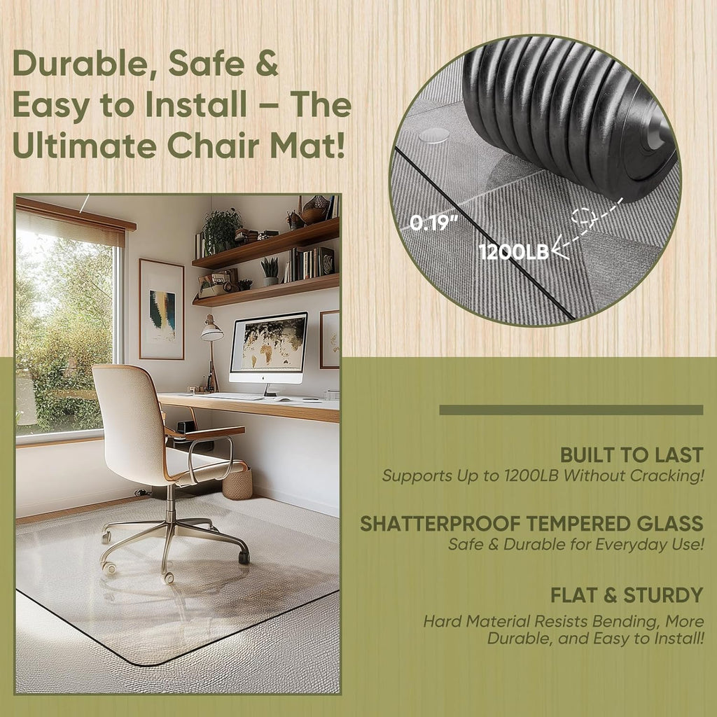 Office Chair Mat for Carpet & Hardwood, Upgraded 45" x 45" Tempered Glass Chair Mat for Office Home, with 4 Anti-Slip Pads