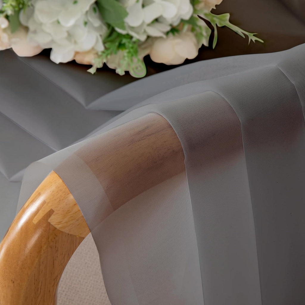 Chyhomenyc Charcoal Grey Sheer Curtains 30 inch Length 2 Panels, Light Filtering Voile Rod Pocket Short Window Curtians for Bathroom Living Room Farmhouse Small Windows, 42Wx30L inches