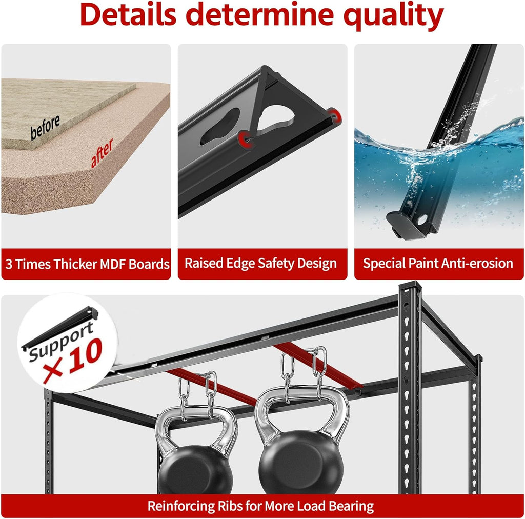 REIBII 48" W Garage Shelving Heavy Duty, 3000LBS Storage Shelves, 5-Tier Adjustable Metal Shelving, Garage Shelves Sturdy Industrial Shelf, Easy Assemble, 72" H x 48" W x 18" D