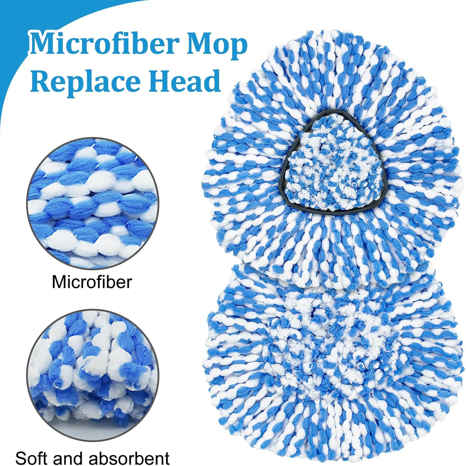 Spin Mop Handle,Mop Heads Replacements,Scrubber Mop Head and Mop Base Compatible with O-cedar RinseClean 2-Tank Spin Mop System,Mop Handle and Head Replacement Combo Set for Wet Dry Use Floor Cleaning