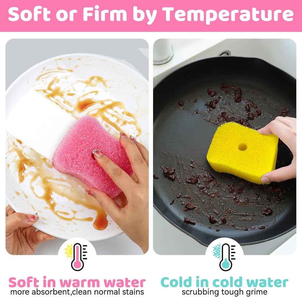 4 Pack Kickleen Scrub Color Sponge with Suction Hanger‌‌,Non-Scratch, Multipurpose Dish Cleaning Temperature Controlled Sponge for Kitchen, Bathroom (Mix Color)