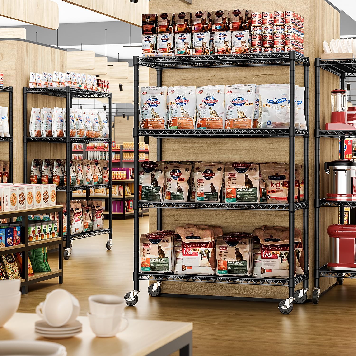 IZEUK Garage Shelving Wide Storage Shelves 4 Tier Metal Shelves 3200 LBS Heavy Duty Adjustable Utility Shelf Rack Black 23.6" D x 53.1" W x 73.6" H