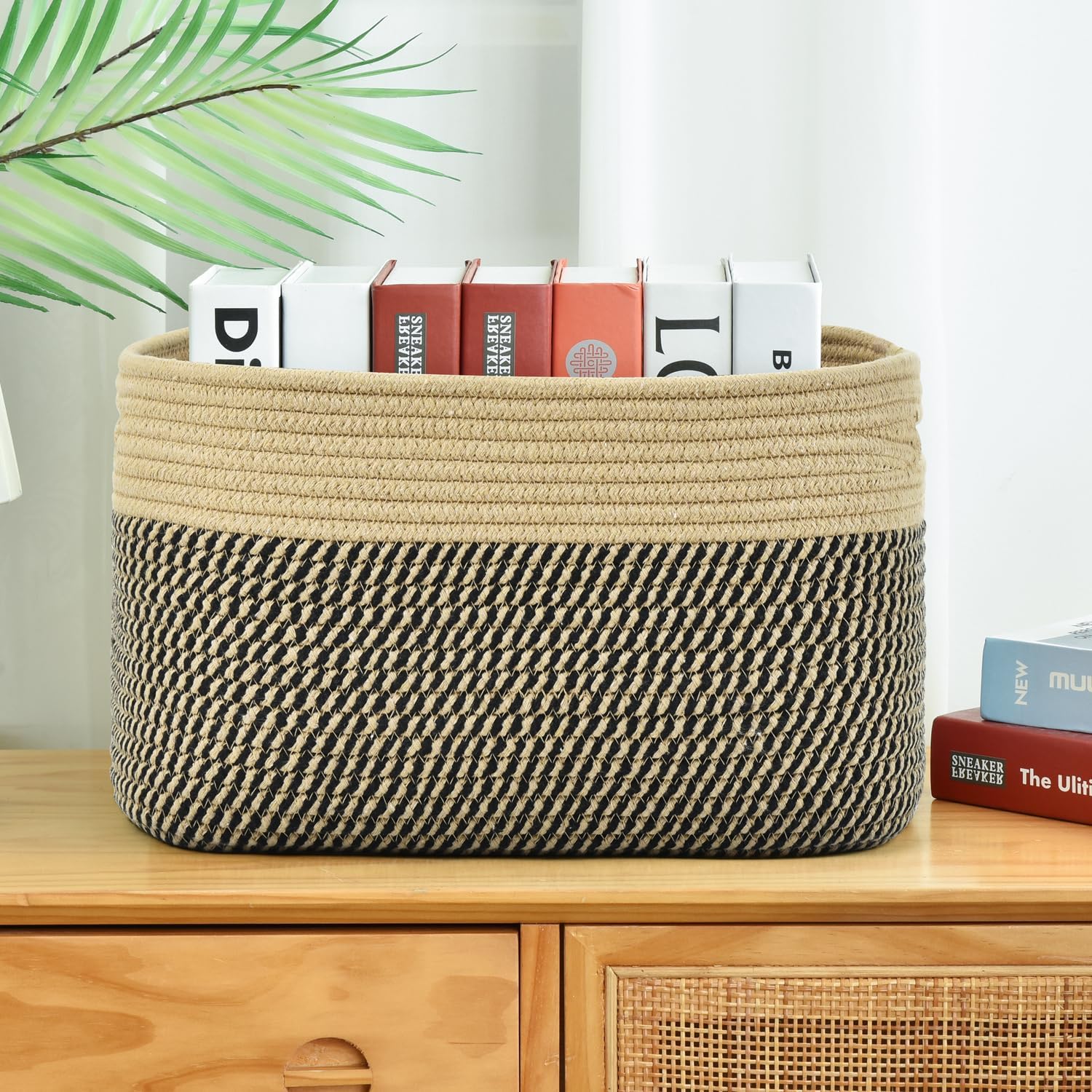 Storage Basket,Woven Baskets for Storage,Cotton Rope Baskets for Organizing,book,towel Basket,Toy Basket or Storage Bins - 3 Pack,Black and Brown