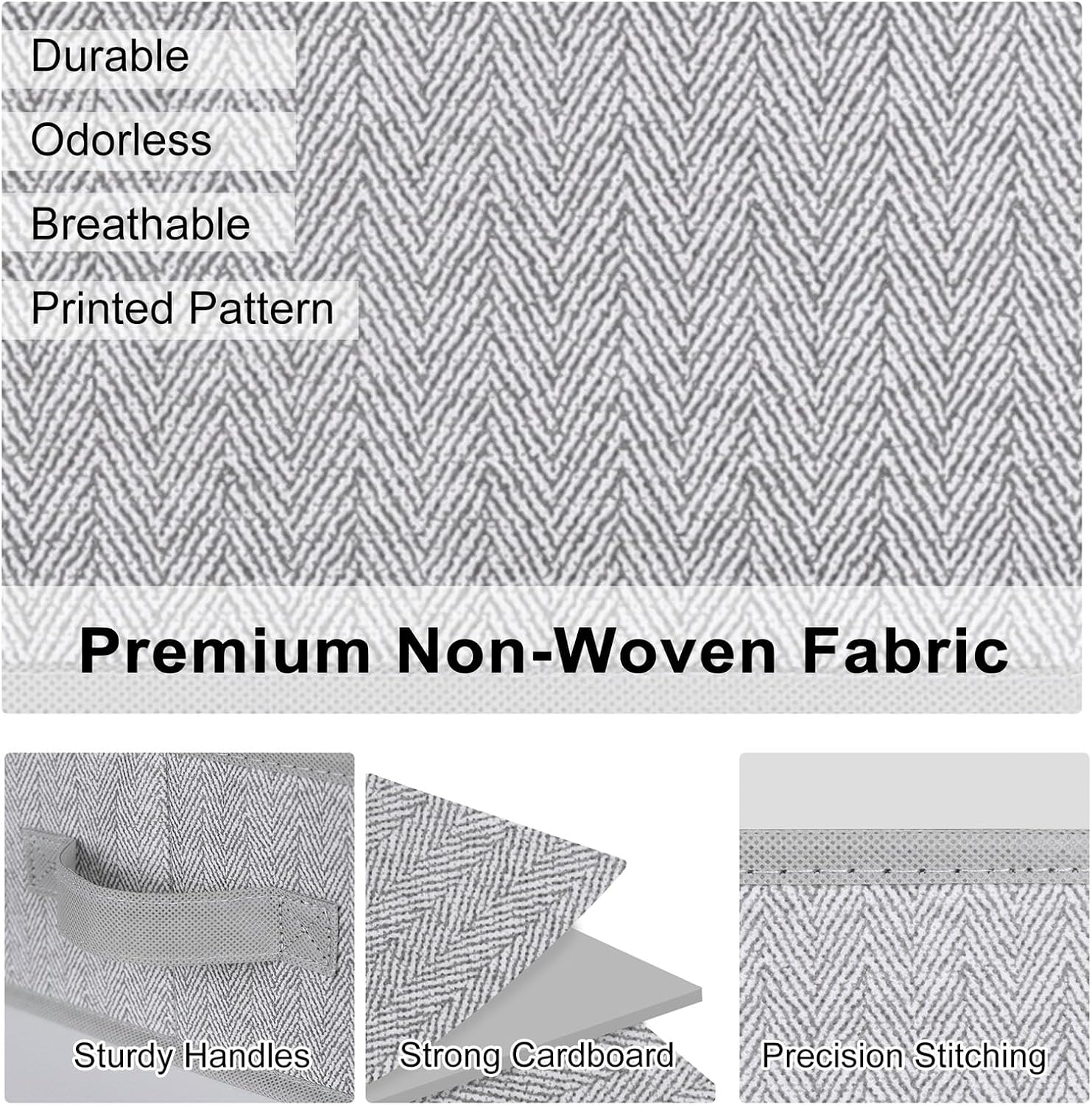 WUIKE Closet Organizers and Storage, Trapezoid Storage Bins, Fabric Closet Bins with Handles, Foldable Storage Baskets for Clothes, Purse, Blanket, Herringbone Gray, Extra Large, 3-Pack
