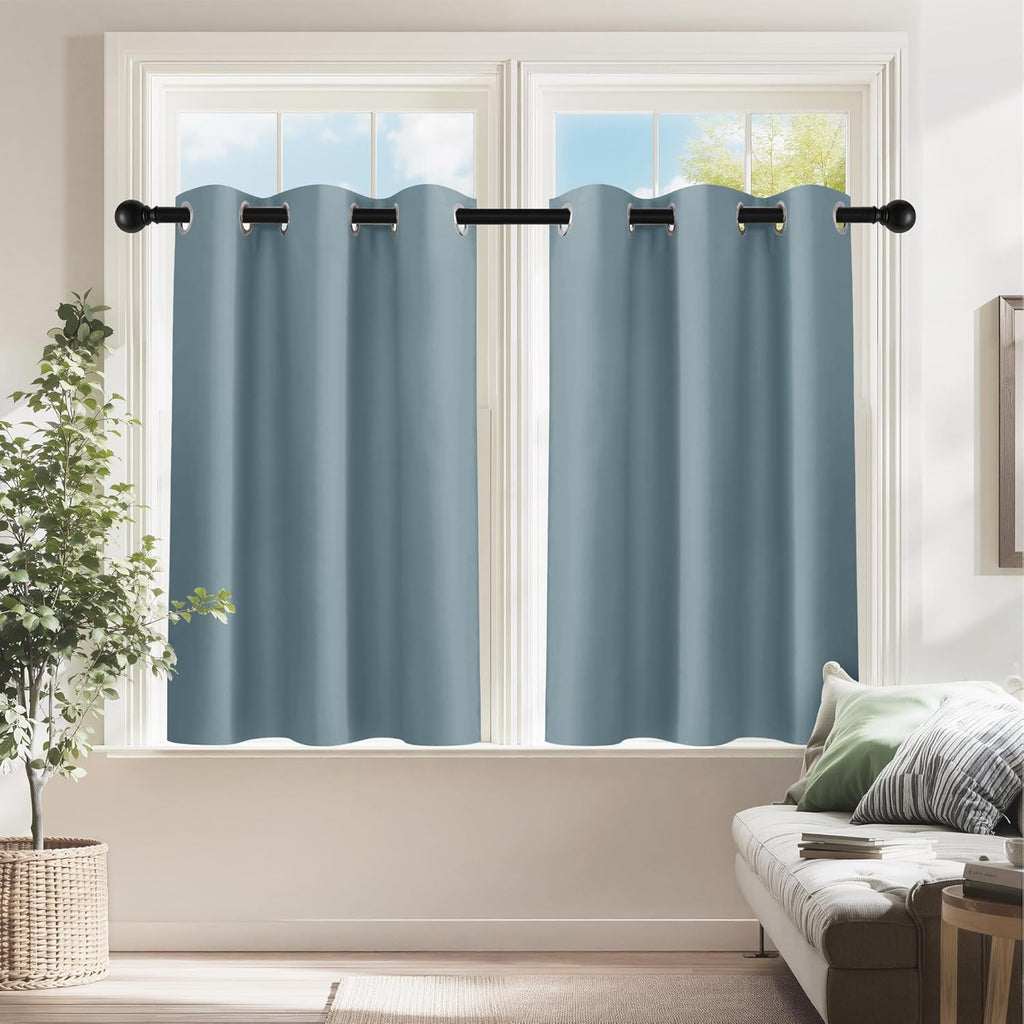 PONY DANCE Dusty Blue Short Blackout Curtains 36 inch Length for Kitchen, Privacy Small Black Out Grommet Half Window Drapes for Bathroom Cabinet Camper RV Bunk(W42 x L36 inch, 2 Panels)