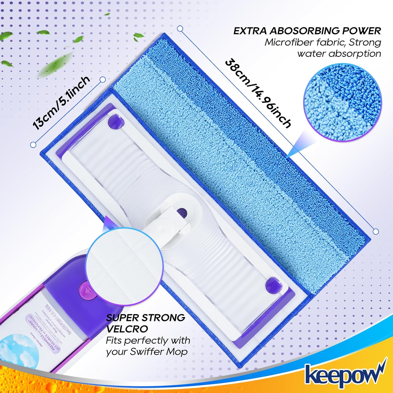 Reusable Mop Pads for Swiffer PowerMop, 5 Pack Microfiber Mop Pad Refills with Scrubber Strips for 13''-15'' Spray Mop, Washable Mop Pads Use for Most Floor Types, Mop Pads Replacement for Dry Wet Mop