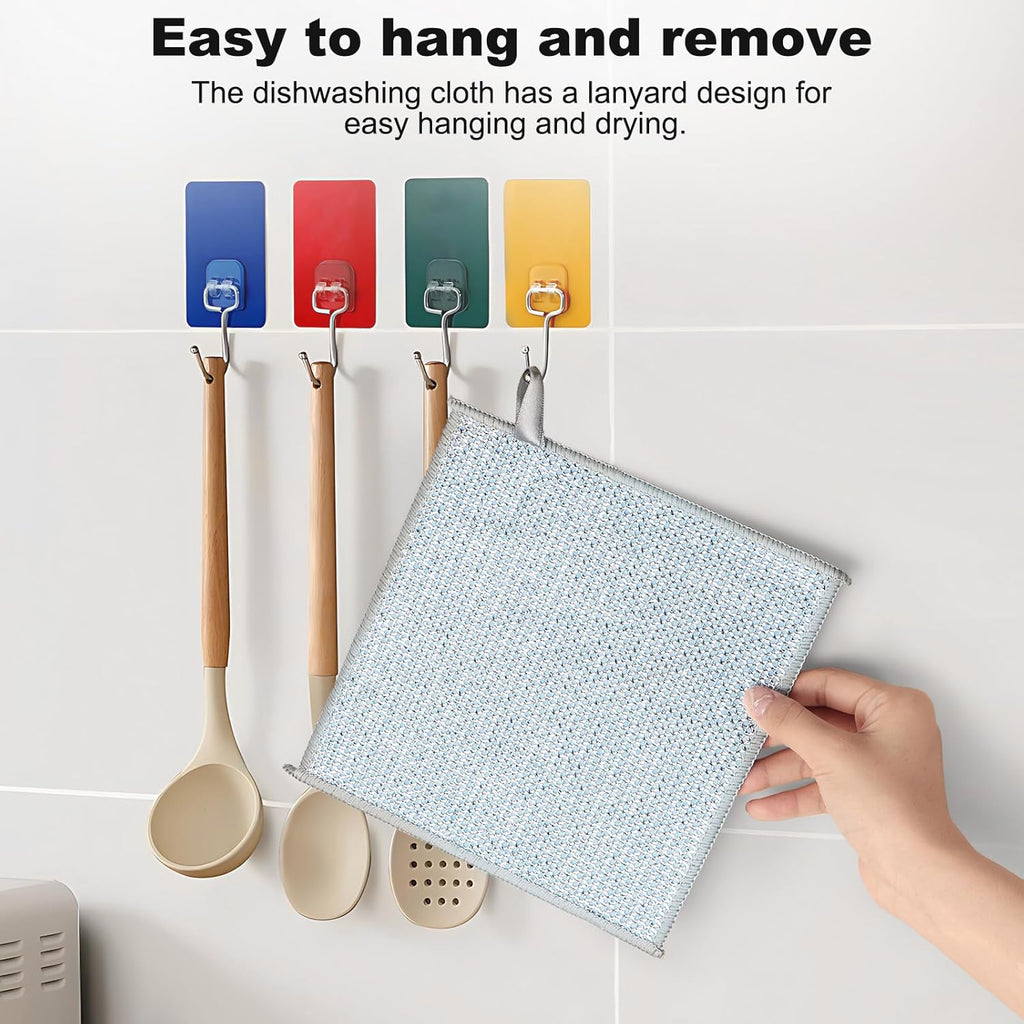 10pcs Non Scratch Wire Dishcloth Multipurpose Wire Dishwashing Rag for Wet and Dry,Metal Scrubbers for Cleaning Dishes,Dual-Sided Kitchen Cleaning Cloth with Mesh,Cleaning Tool for Pot, Blue