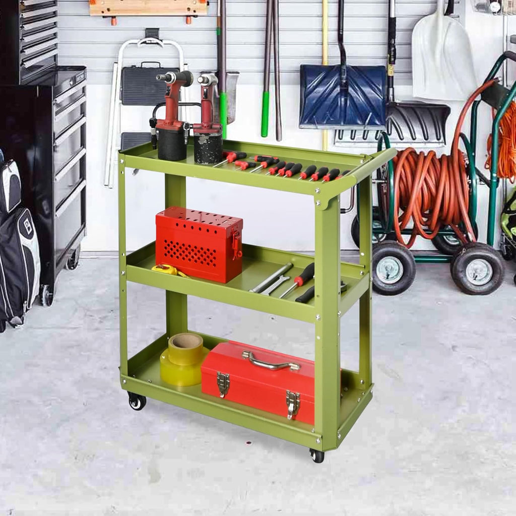 3 Tier Rolling Tool Cart with Lockable Silent Wheels, 330 LBS Capacity, Metal Service Cart for Home, Garage, Warehouse, Workshop