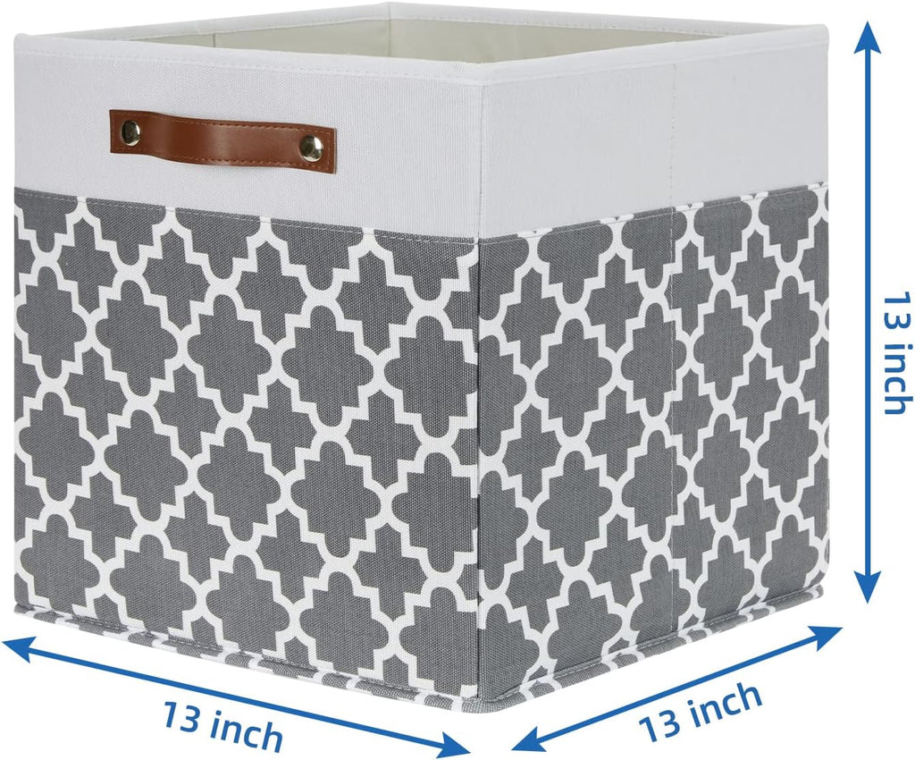 Temary Cube Storage Bins 13x13 Cubes Storage Bins for Shelf, 4 Pack Cube Storage Bins for Organizing Storage Basket with Handles(Grey Lattice)