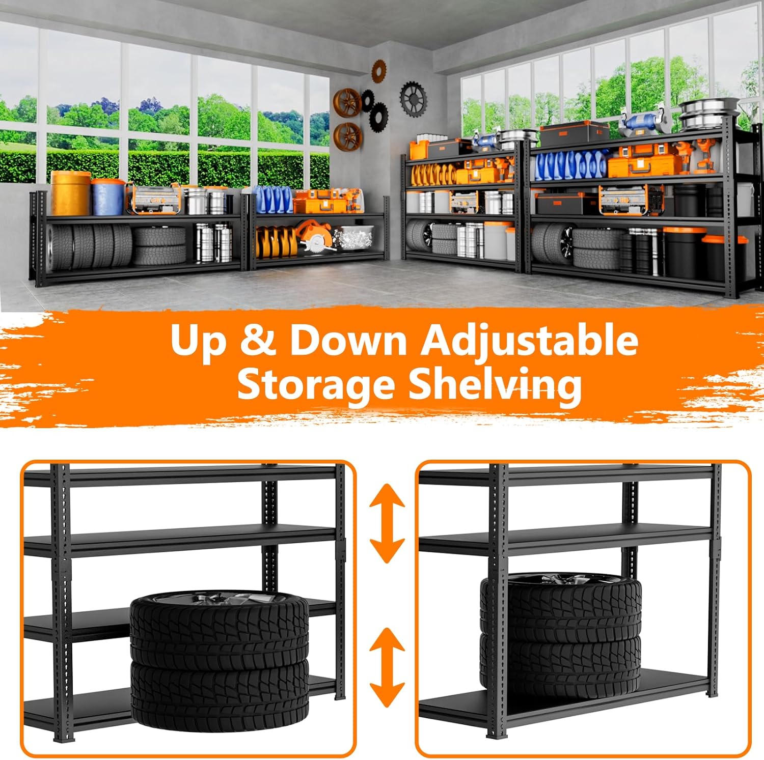 Storage Shelves Heavy Duty 4 PCS, 60" L x 24" W x 78" H Garage Storage Shelves Unit Loads 3700LBS, 5-tier Adjustable Metal Industrial Utility Shelf Rack for Kitchen, Laundry Room, Warehouse, Basement