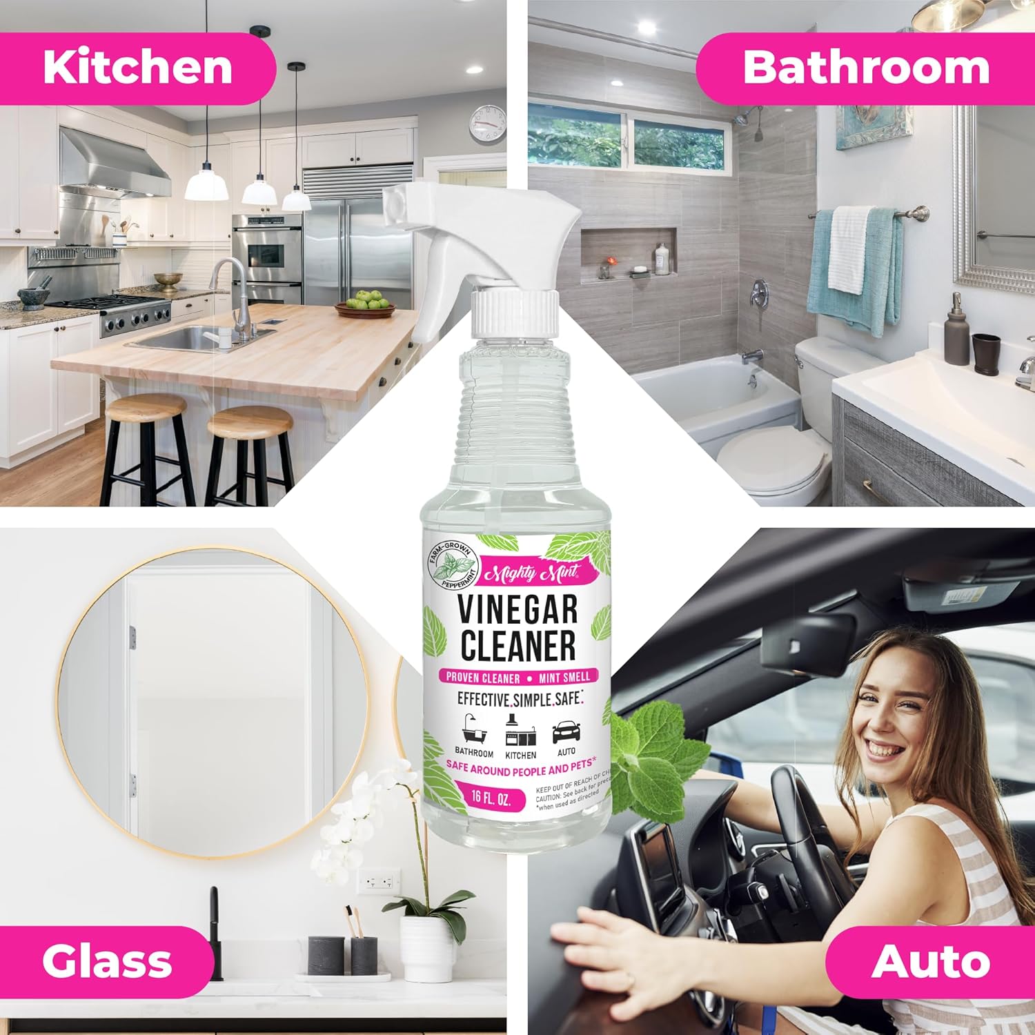 Mighty Mint Vinegar Cleaner, All-Purpose Spray, Natural Spearmint Scent, 16oz - 2 Pack