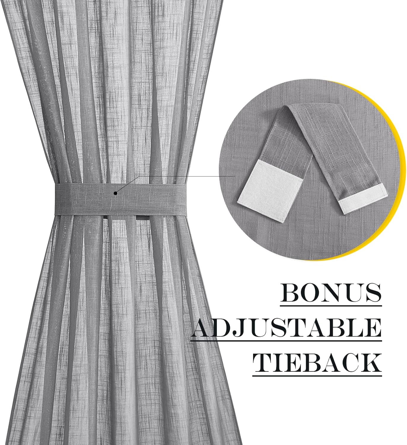 NICETOWN Sheer French Door Panel - 72 inches Linen Textured Voile Room Darkening Patio French Door Curtain with Tie Backs for Sliding Glass (Dark Grey, 1 Panel, 52 inches Width)