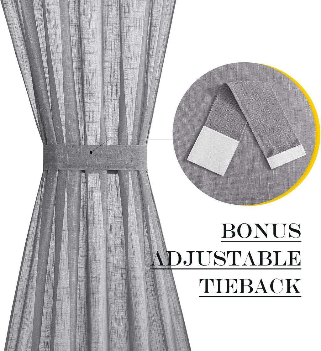NICETOWN Privacy Sidelight Curtain Short - Semitransparent Voile French Door Panel 40 inches Length French Door Curtain with Tie Backs(Dark Gray, Sold Individually, 30 inches Wide)