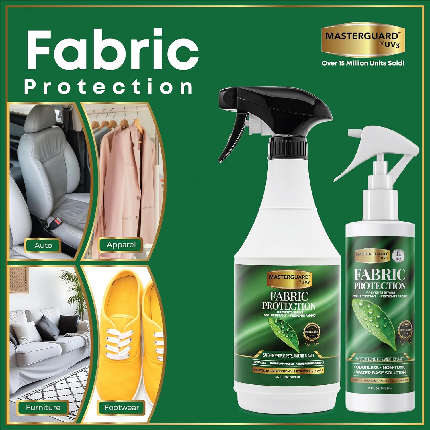 Fabric Protection Spray Water Based Solution - Natural Kid and Pet Safe Formula, Fabric Protector for Upholstery, Couch, Shoes, Jackets & Outdoor Furniture - Waterproof & Stain Resistant - 16 oz