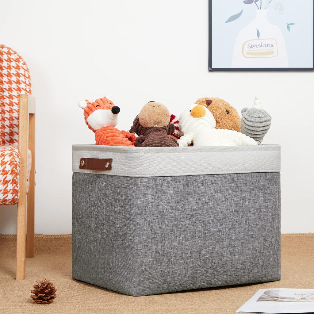 DULLEMELO Storage Baskets Large 16"x12"x12" Rectangular Storage Bins Baskets for Organizing [2 Pack] Fabric Collapsible Storage Organizer for Home,Office,Closet,Clothes,Toys (White&Grey)