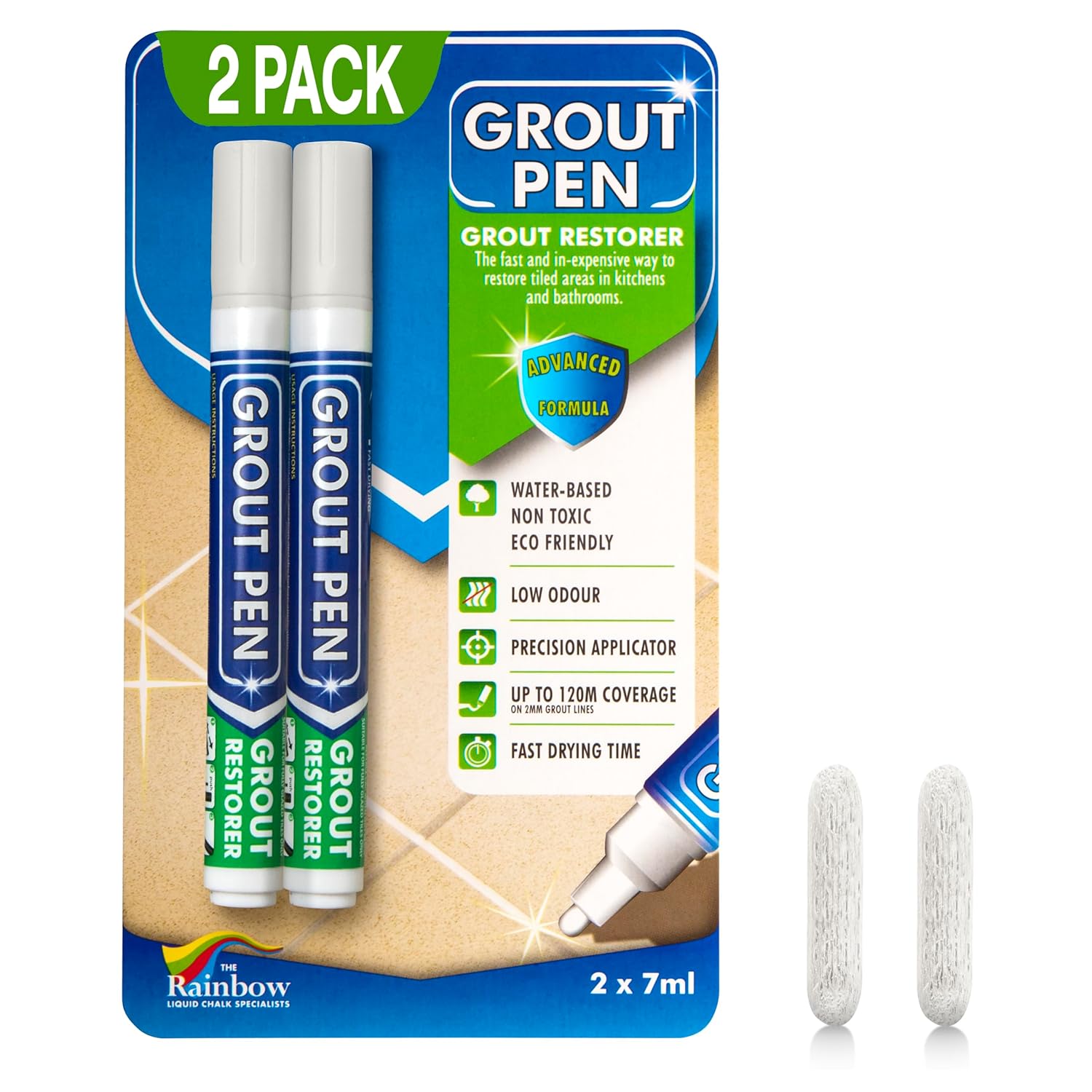 Grout Pen Tile Paint Marker: Waterproof Grout Paint, Tile Grout Colorant and Sealer Pen - Narrow 5mm, 2 Pack with Extra Tips (7mL) - Winter Grey