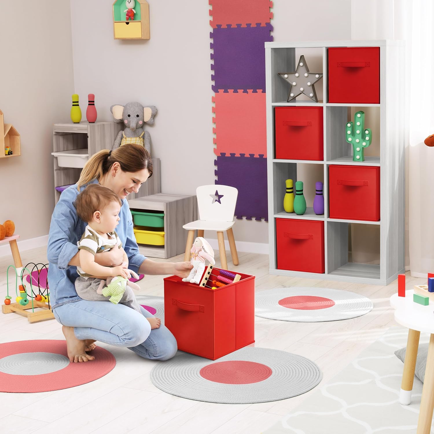 Sorbus 13 Inch Storage Bins - Sturdy Collapsible Fabric Storage Cubes with Handle - 8 Foldable Baskets for Organizing Clothes, Toys, Books - Storage Baskets for Shelves, Closets