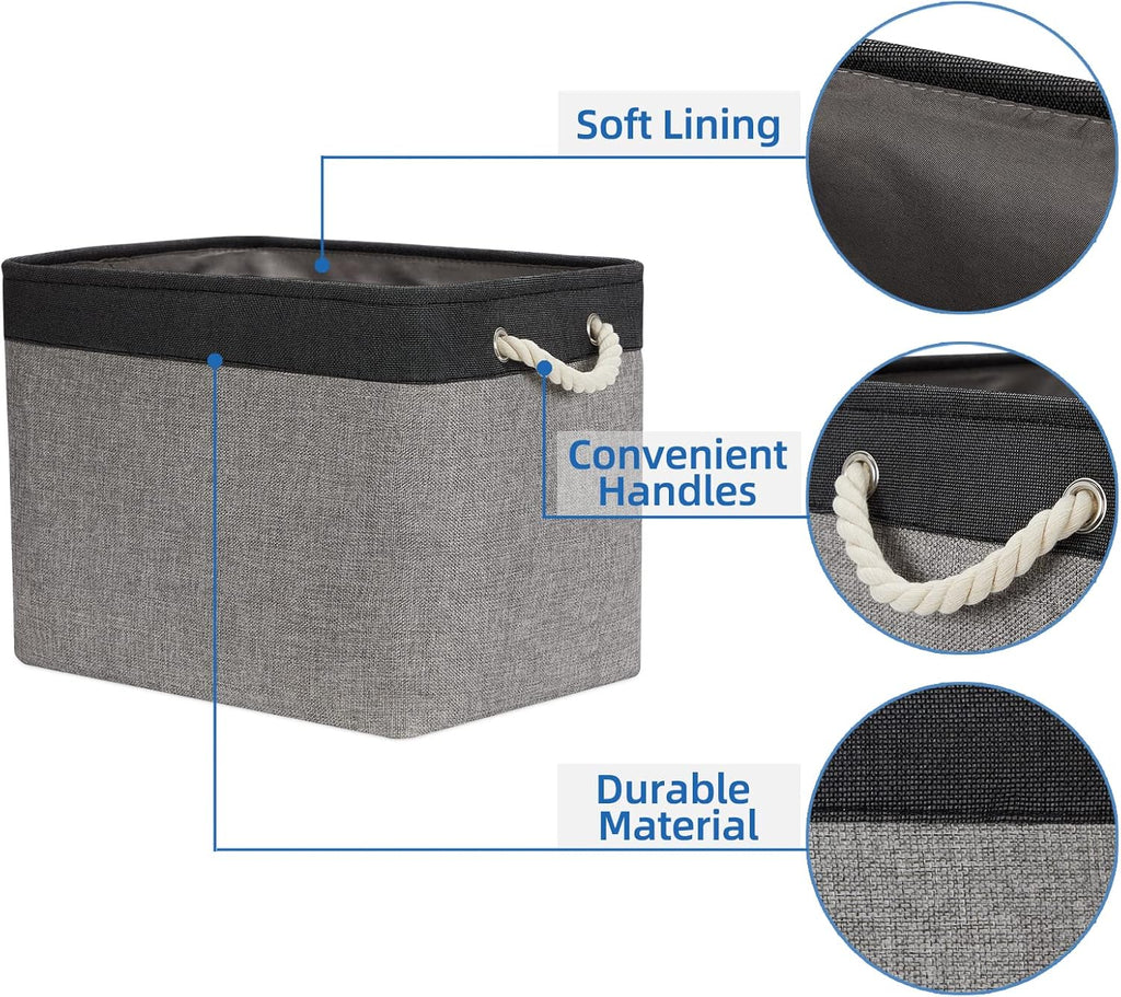 Temary Large Storage Baskets 2 Pack Cloth Basket for Shelves Collapsible Decorative Storage Organizer Baskets Canvas Storage Bins with Handles for Home(Grey&Black,16Lx12Wx12H Inches)