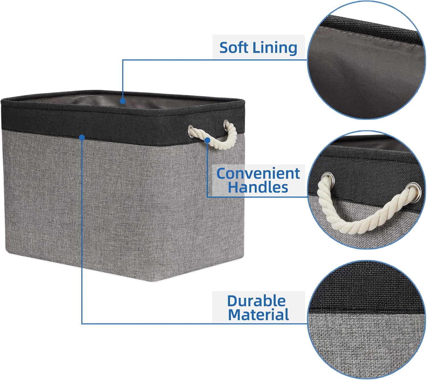 Temary Large Storage Baskets 2 Pack Cloth Basket for Shelves Collapsible Decorative Storage Organizer Baskets Canvas Storage Bins with Handles for Home(Grey&Black,16Lx12Wx12H Inches)