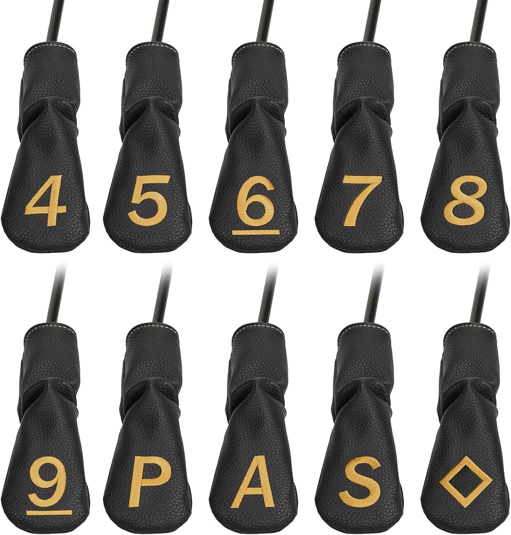 10pcs /Set Black Hybrid Iron Head Covers Protector with Large Gold No.