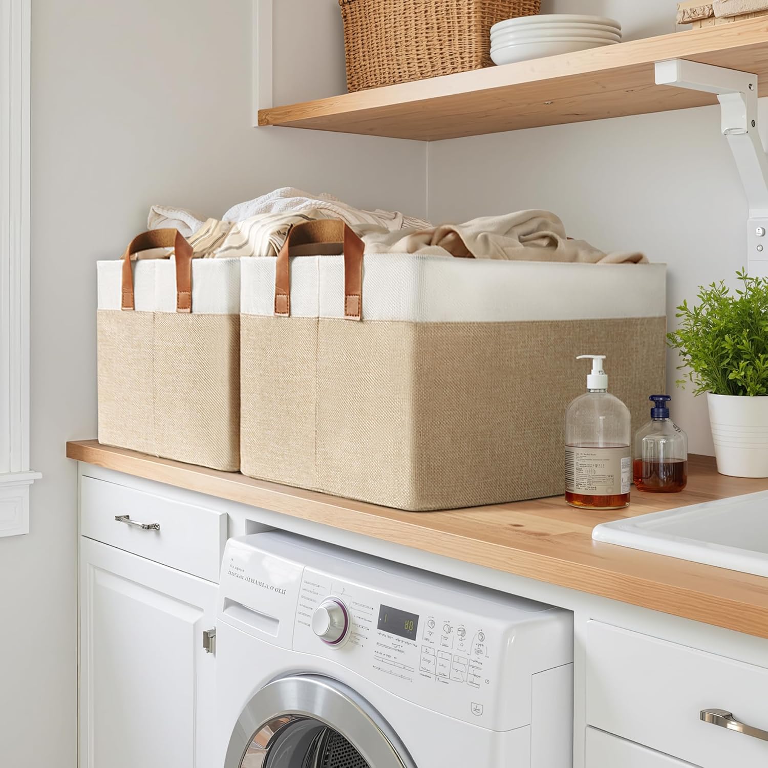 GRANNY SAYS Storage Baskets for Shelves, Closet Organizer Bins, Clothes Storage Bins with Metal Frame, Extra Large Baskets for Organizing and Storage, Collapsible, Khaki, 2-Pack