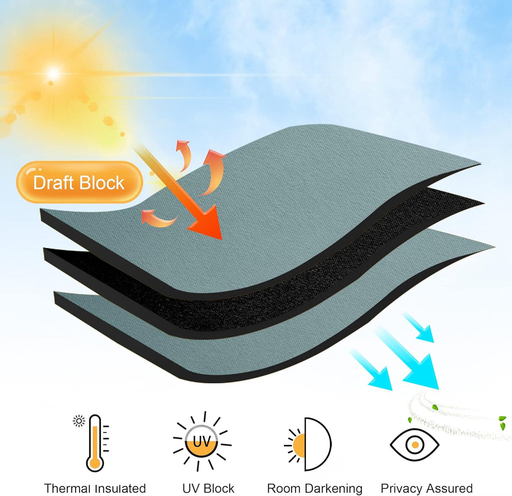 RYB HOME Small Curtains for Door Windows - Blackout Thermal Insulating Drapes for Home Theatre Bathroom Basement Cafe RV Camper Windows Blinds, Wide 34 x Long 30, Dusty Blue, 1 Pair