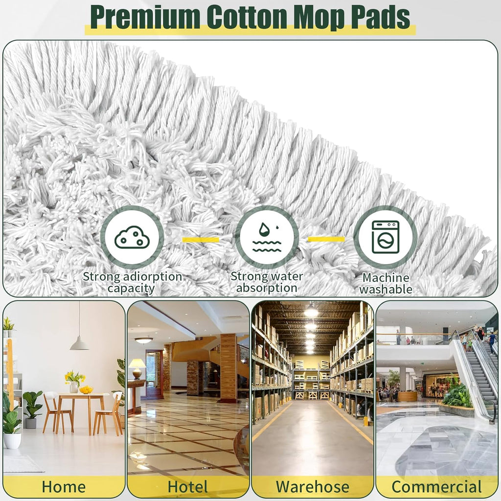36" Commercial Dust Mop for Floor Cleaning with Replacement Mop Pads, Heavy Duty Industrial Large Floor Wet Dry Mop for Cleaning Office Garage Hardwood Warehouse Factory Mall