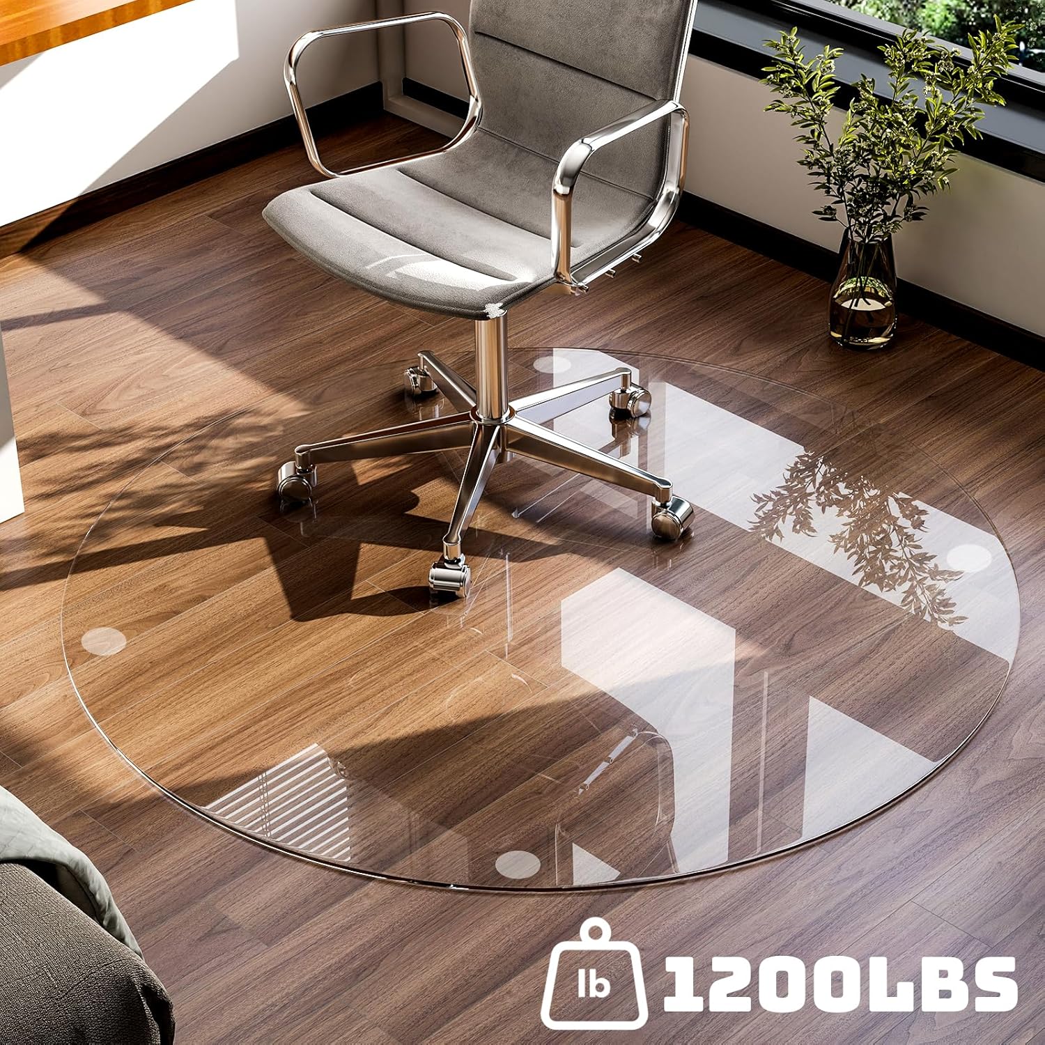 55" x 55" Round Tempered Glass Chair Mat for Carpet & Hardwood, Heavy-Duty Glass Floor Mat for Office Chair, Durable Glass Desk Mat for Home and Office