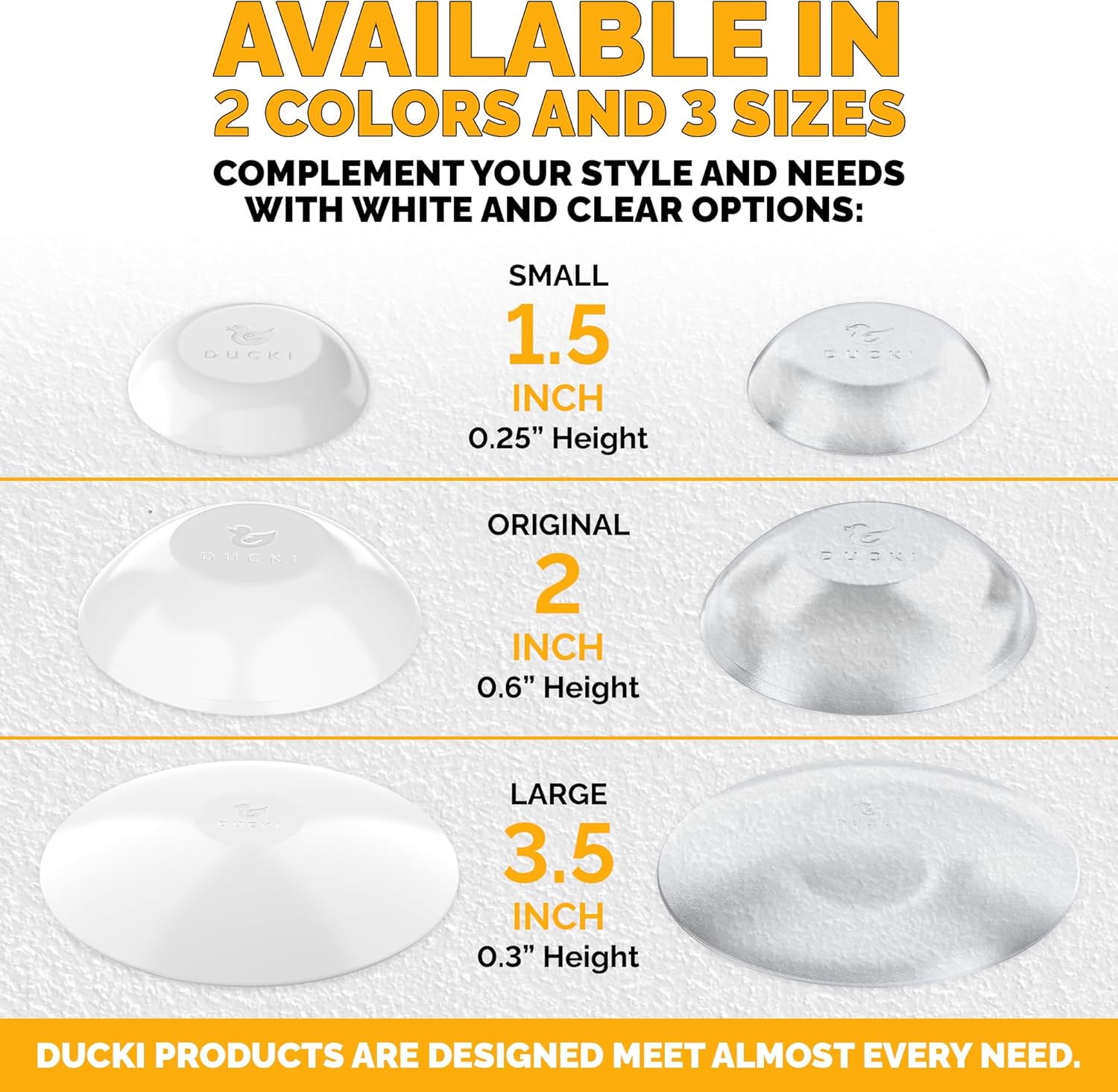 Ducki Door Stop Wall Protector | Self Adhesive Door Knob Wall Protectors from Door Knobs | Rubber Door Stoppers for Wall Damage & Noise | Durable, Shock Absorbent & Discreet | 4 Pack Clear Door Stops