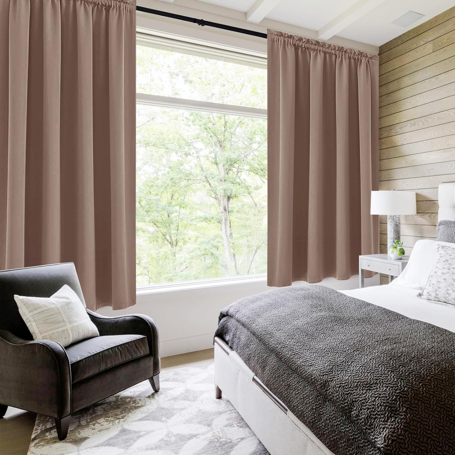 DWCN Blackout Curtains for Living Room Thermal Insulated, Energy Saving & Noise Reducing Bedroom Curtains, Khaki, W 52x L 36 Inch, Set of 2 Rod Pocket Curtain Panels