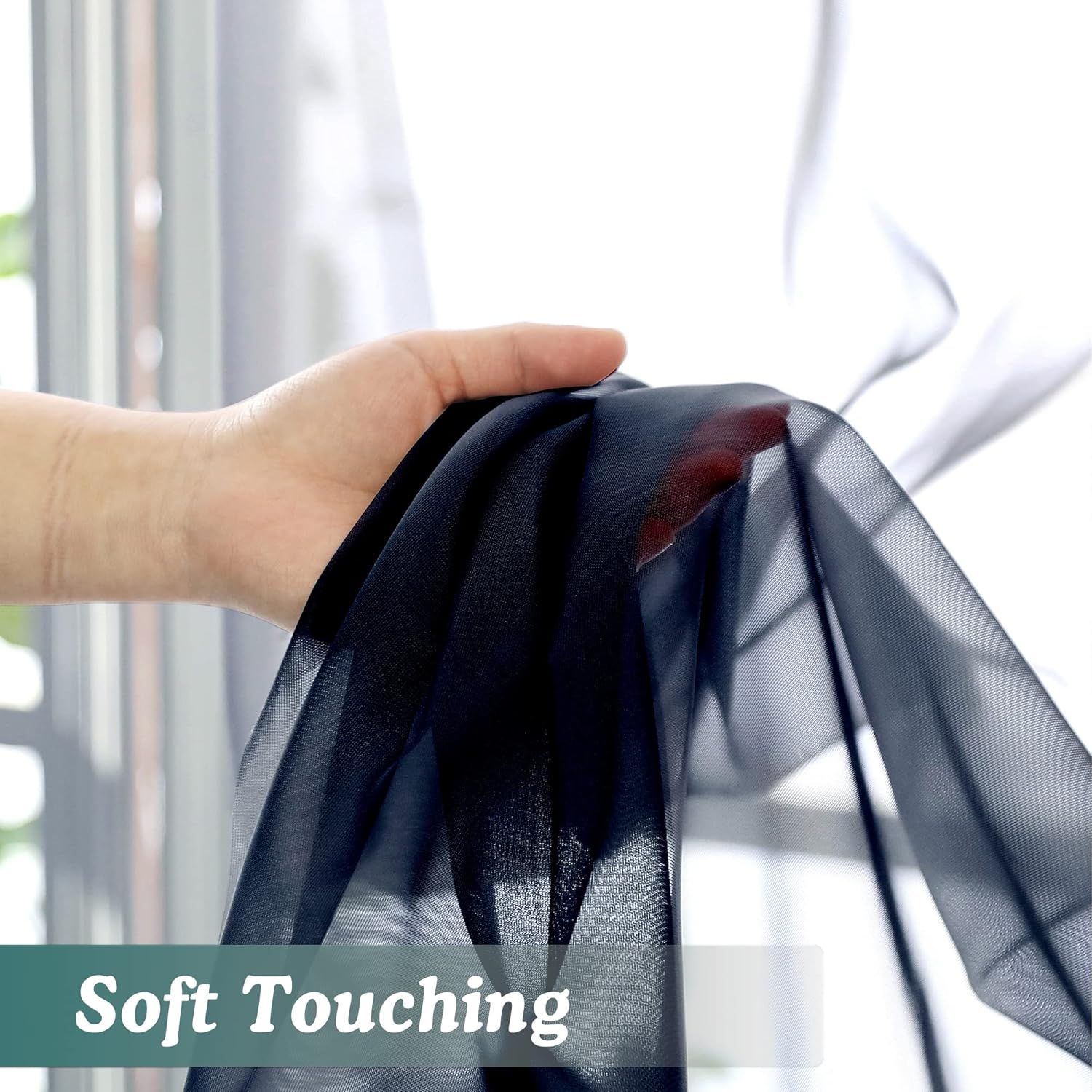 Chyhomenyc Sheer Curtains Extra Long 96 inch 2 PCS- Casual Style Airy & Breathable with Amount Light Sheer Panels for Patio/Glass Door (1 Pair Set=Total 84 inches Wide, Each W42 x L96, Navy Blue)