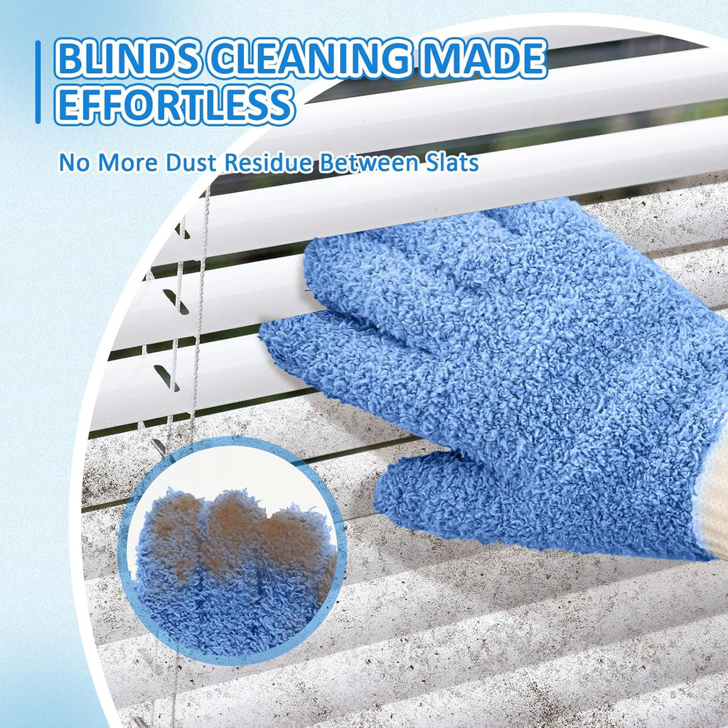 MIG4U Microfiber Dusting Gloves House Cleaning Glove for Blinds, Windows, Shutters, Furniture, and Car, Reusable Lint-Free Blue 2 Pairs S/M