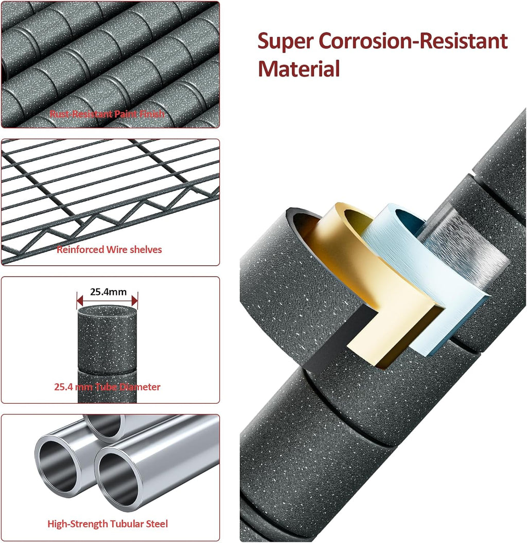 IZEUK Storage Shelves Outdoor Wire Shelving Unit Metal Rack 4 Tier, 17.7" D x 47.24" W x 59" H, Grey