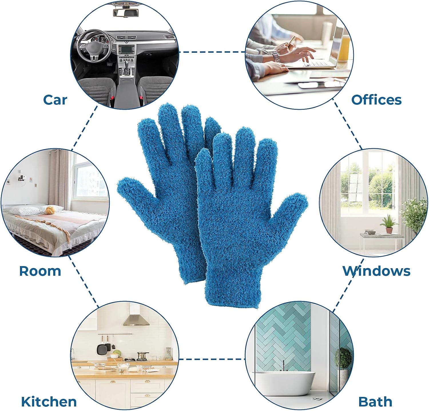 Grevosea 2 Pairs Microfiber Gloves - Household Cleaning, Plant Dusting, Washable Reusable Mittens for Plants, Cars, Blinds, Furniture and Small Objects (Sky Blue, Blue)