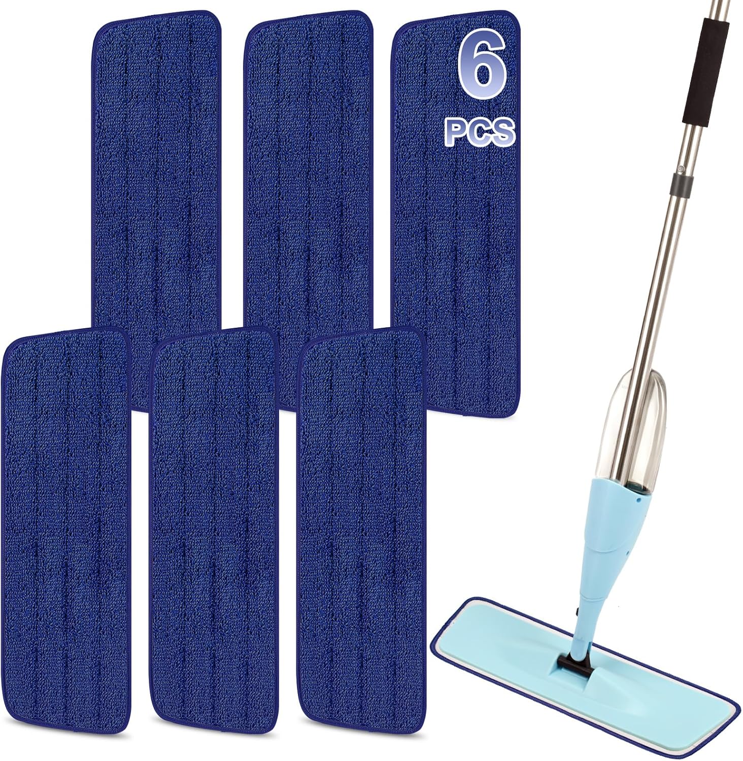 16.5 Inch Reusable Mop Pads Microfiber Spray Mop Replacement Heads for Wet/Dry Mops Compatible with Bona Floor Care System (6 Pack)