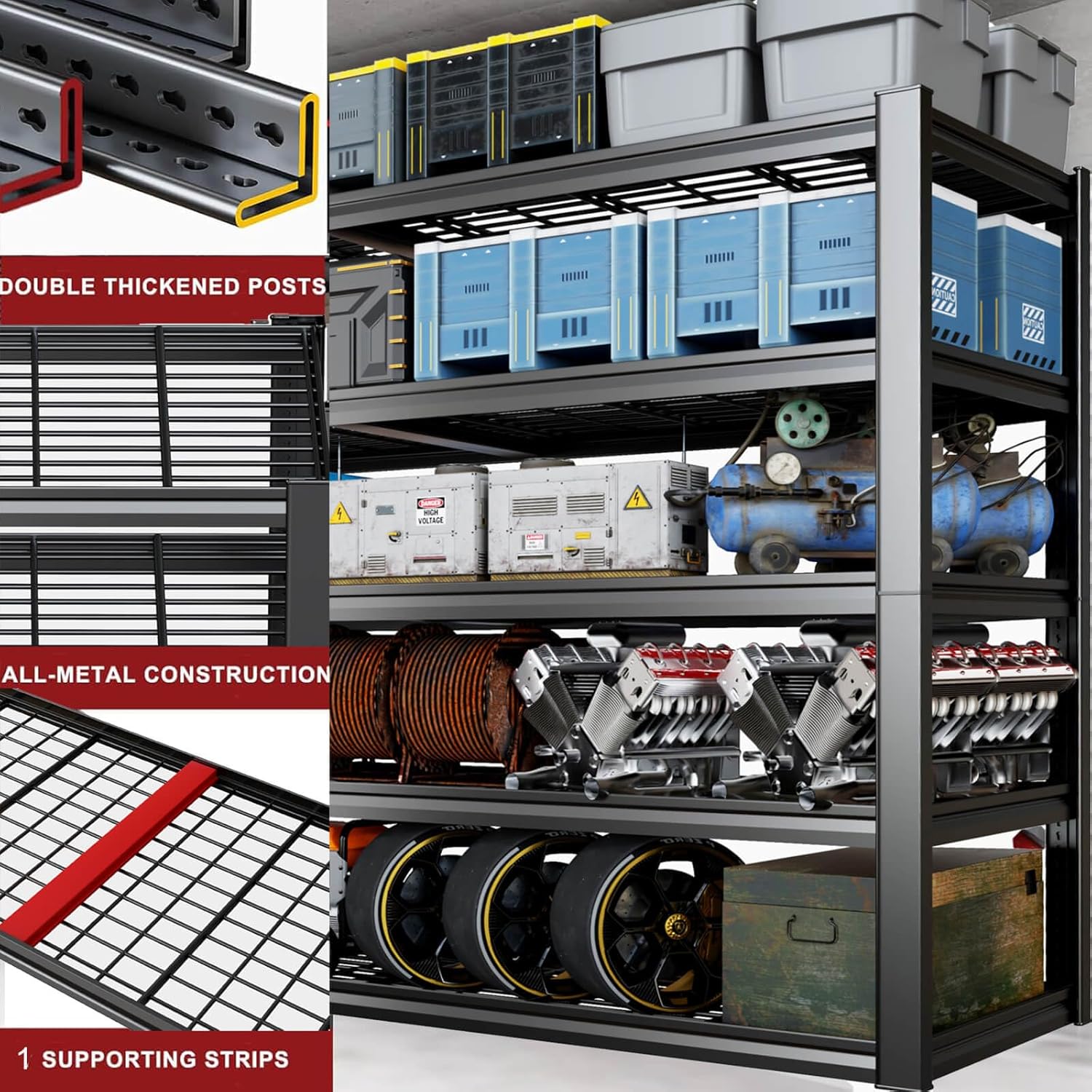 65" W Garage Shelving Heavy Duty, 5 Tier Garage Shelves, 30" D Adjustable Storage Shelving Unit, Commercial Metal Shelf for Warehouse, Pantry, School, Shop, 68" Wx30 Dx79 H