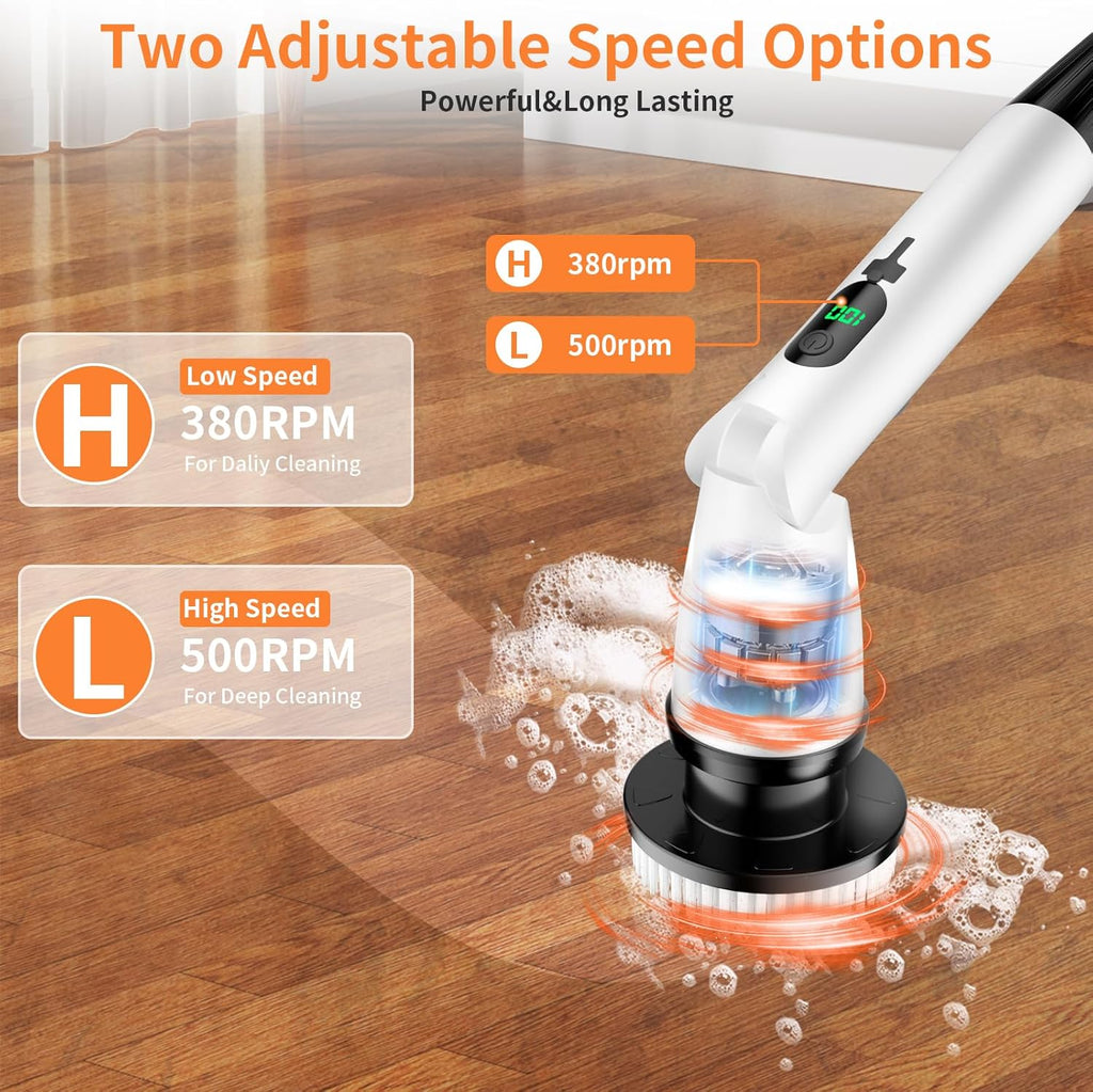11 in 1 Electric Spin Scrubber Cordless Cleaning Brush 3 Adjustable Angles 2 Adjustable Speeds LED Display Shower Cleaner Brush Supplies Extension Long Handle for Bathroom Floor Tile Toilet Waterproof