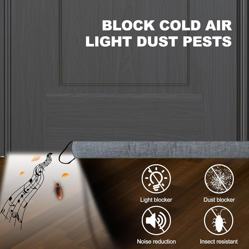 QUOLIX Triangle Under-Door Draft Stopper, 36 Inch Noise Blocker, Weighted Weather Stripping, Gray Cotton & Polyester, Multi-Function Noise & Light Blocker,Gray