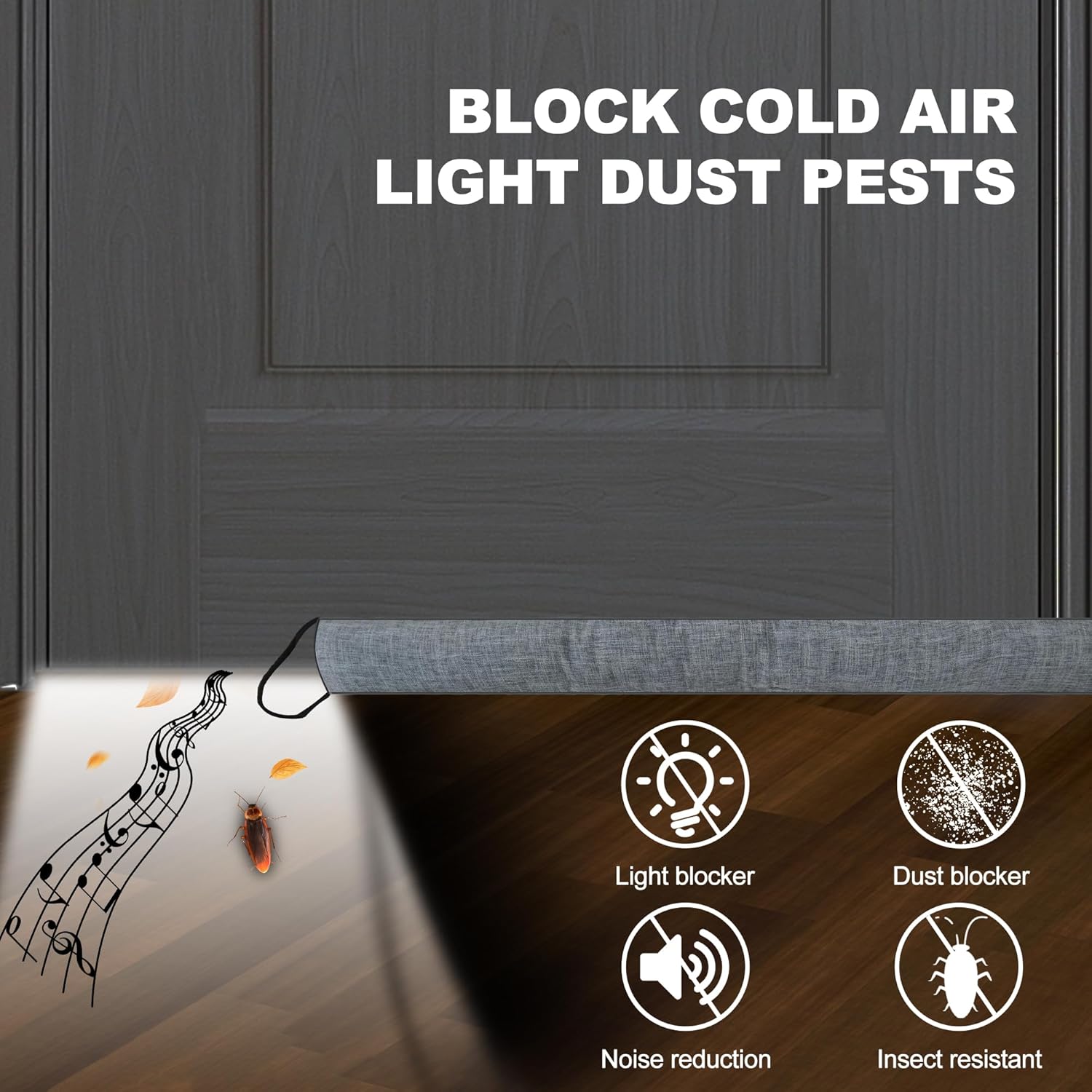 QUOLIX Triangle Under-Door Draft Stopper, 36 Inch Noise Blocker, Weighted Weather Stripping, Gray Cotton & Polyester, Multi-Function Noise & Light Blocker,Gray