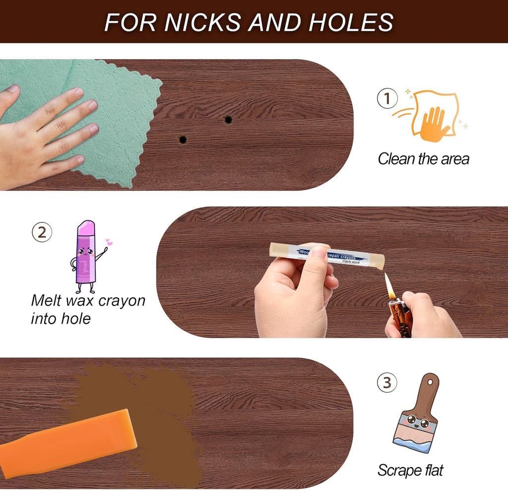 16+4P Wood Filler Sticks with 1P Box, 1P Knife, 1P Scraper and 1P Rag, Pletpet 16 Color Furniture Crayon Touch Up Wood Filler Nail Hole Wax Sticks for Repairing Scratches and Nail Holes (16p)