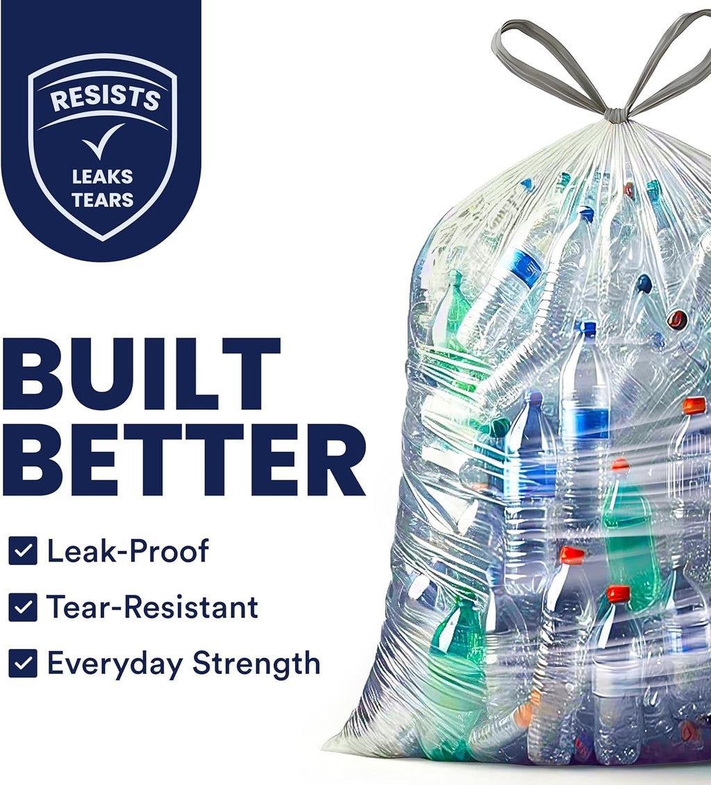 Plasticplace 32-33 Gallon Recycling Bags │ 0.9 Mil │ Clear Drawstring Garbage Can Liners │ 33" x 38" (100 Count)