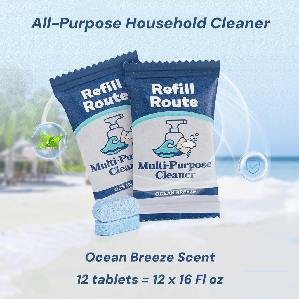 Multi-Surface Cleaner Refills -Daily All Purpose Cleaning Tablet 12 Packs - 192 fl oz total (makes 12x 16 fl oz bottles of spray cleaner) - Plant-Based Home & Kitchen Cleaner - Ocean Breeze Fragrance