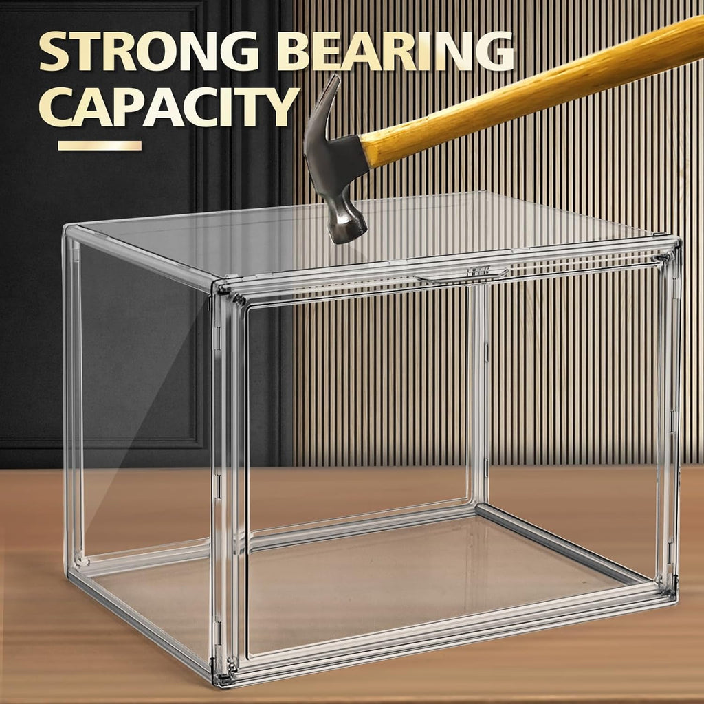 10 Pcs Clear Purse Storage Boxes, Plastic Shoe Boxes Stackable Acrylic Display Case Shoe Organizer with Magnetic Lid, Acrylic Display Box for Collectibles,Purse Organizer,Handbag,Shoes Size 14